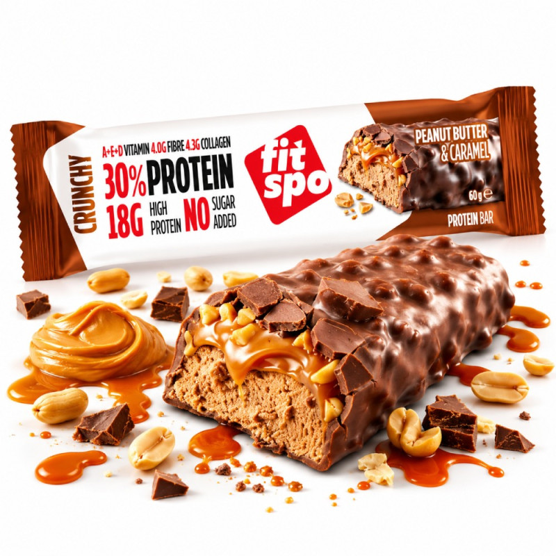 FitSpo - CRUNCHY Protein Bar - Peanut Butter & Caramel 60G