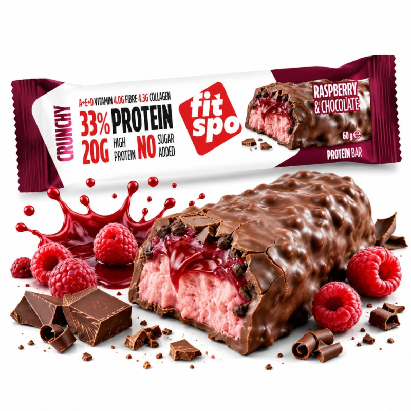 FitSpo - CRUNCHY Protein Bar - Raspberry & Chocolate 60G