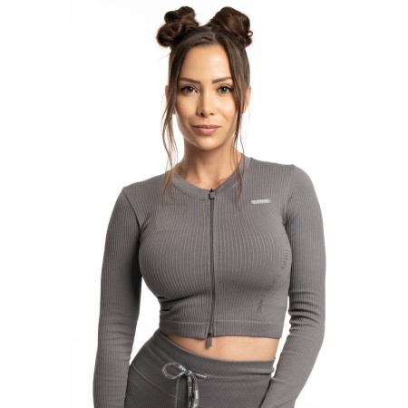 TIMME -  Crop-top Sweatshirt with a Ribbed 2.0 zip - Oxford Grey