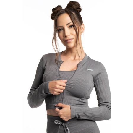 TIMME -  Crop-top Sweatshirt with a Ribbed 2.0 zip - Oxford Grey